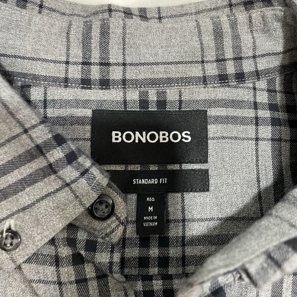 BONOBOS Men’s Plaid Gray Black Checks Long Sleeve Cotton Shirt Sz Medium - Picture 3 of 8